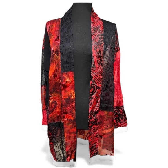 Chico's Tops - Chico's Sheer Black Silk Cardigan with Red Embroidery size 1